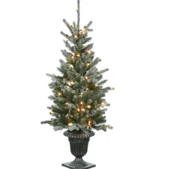 New 4 ft. Pre-Lit Snowy Morgan Spruce Tree with Clear Lights Slim|Pre-Lit