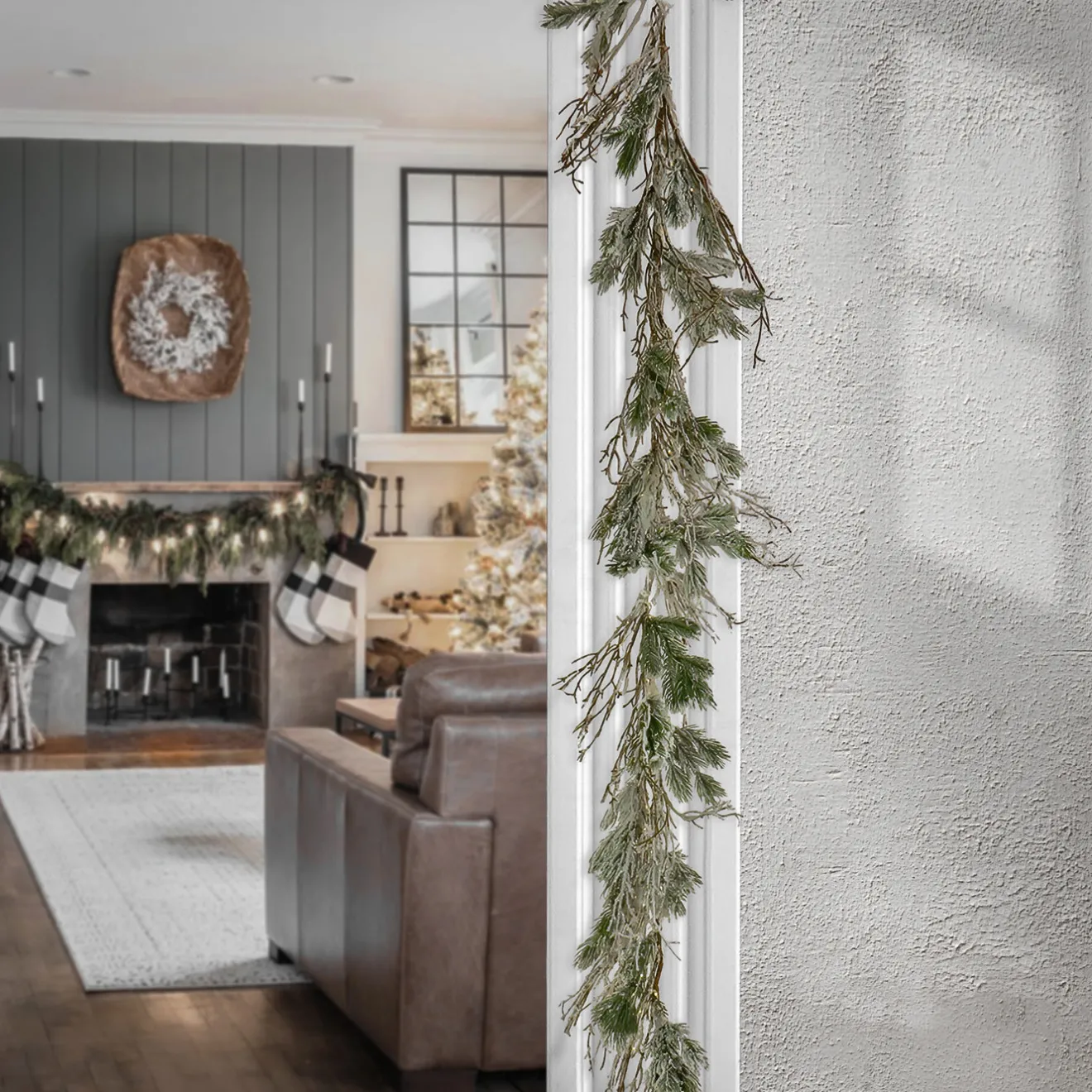 New 9 ft. Pre-Lit Snowy Twig Garland with Warm White LED Rice Lights Pre-Lit Christmas Garlands|7-10 Feet Christmas Garlands