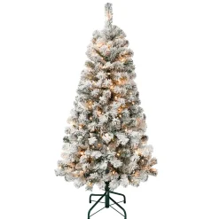 New 4.5 ft. Pre-Lit Acacia Flocked Tree with Clear Lights Full|Pre-Lit