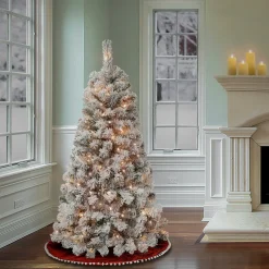 New 4.5 ft. Pre-Lit Acacia Flocked Tree with Clear Lights Full|Pre-Lit