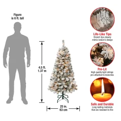 New 4.5 ft. Pre-Lit Acacia Flocked Tree with Clear Lights Full|Pre-Lit