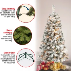 New 4.5 ft. Pre-Lit Acacia Flocked Tree with Clear Lights Full|Pre-Lit