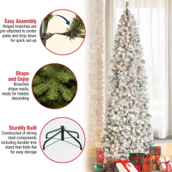 Outlet 9 ft. Pre-Lit Acacia Flocked Slim Tree with Clear Lights Slim|Pre-Lit