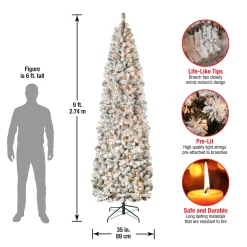Outlet 9 ft. Pre-Lit Acacia Flocked Slim Tree with Clear Lights Slim|Pre-Lit
