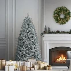 New 6 ft. Pre-Lit Acacia Flocked Tree with Clear Lights Pre-Lit|Full