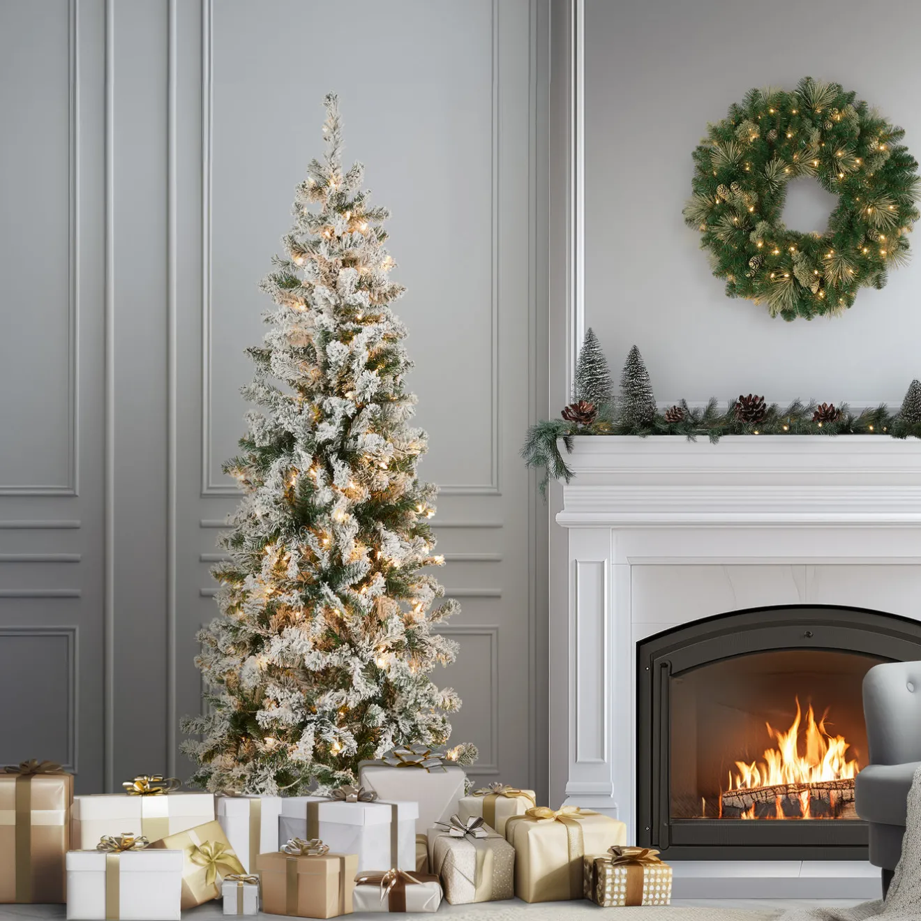 Best 6 ft. Pre-Lit Acacia Medium Flocked Tree with Clear Lights Medium|Pre-Lit