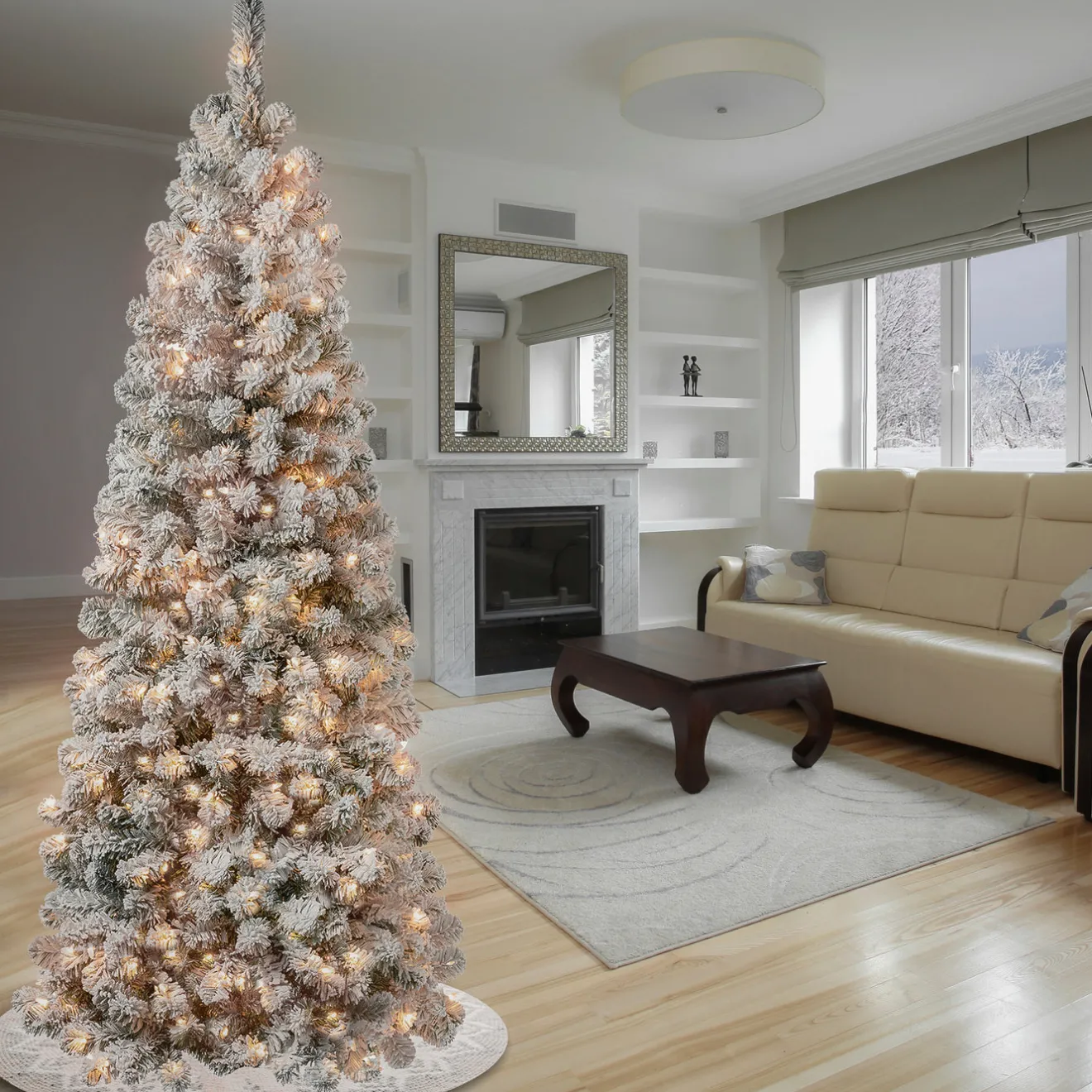Best 6 ft. Pre-Lit Acacia Medium Flocked Tree with Clear Lights Medium|Pre-Lit