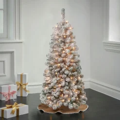 Discount 4.5 ft. Pre-Lit Acacia Medium Flocked Tree with Clear Lights Medium|Pre-Lit