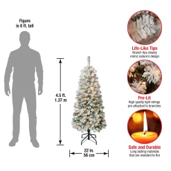 Discount 4.5 ft. Pre-Lit Acacia Medium Flocked Tree with Clear Lights Medium|Pre-Lit