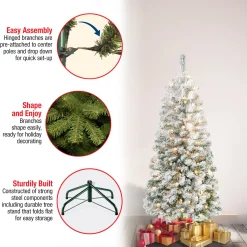 Discount 4.5 ft. Pre-Lit Acacia Medium Flocked Tree with Clear Lights Medium|Pre-Lit