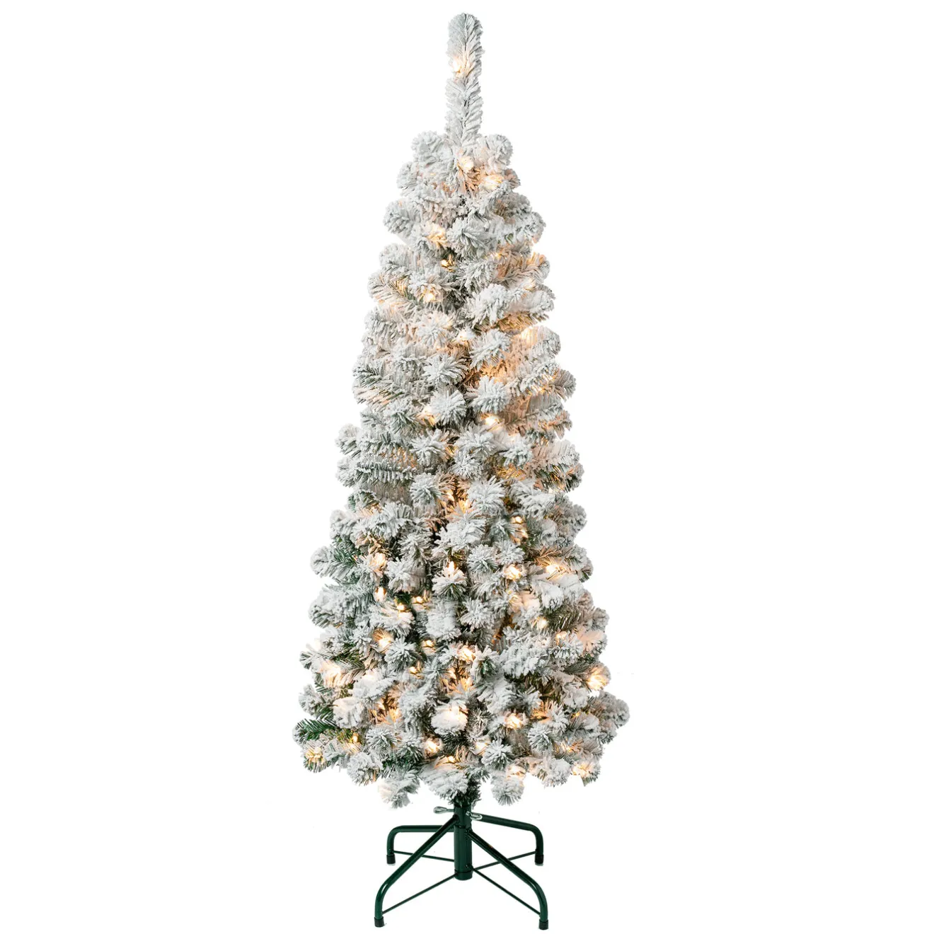 4.5 ft. Pre-Lit Acacia Pencil Slim Flocked Tree with Clear Lights Pencil Slim|Pre-Lit