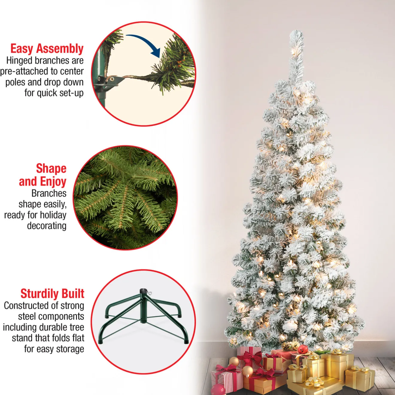 4.5 ft. Pre-Lit Acacia Pencil Slim Flocked Tree with Clear Lights Pencil Slim|Pre-Lit