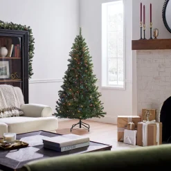 Outlet 6 ft. Pre-Lit Aspen Spruce Slim Tree with Multicolor Lights Slim|Pre-Lit