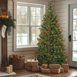 Online 7.5 ft. Pre-Lit Aspen Spruce Slim Tree with Multicolor Lights Slim|Pre-Lit