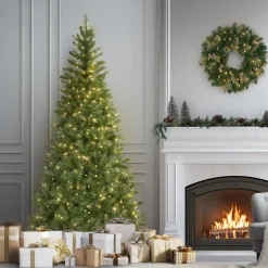 Clearance 7.5 ft. Pre-Lit Aspen Spruce Slim Tree with Clear Lights Slim|Pre-Lit