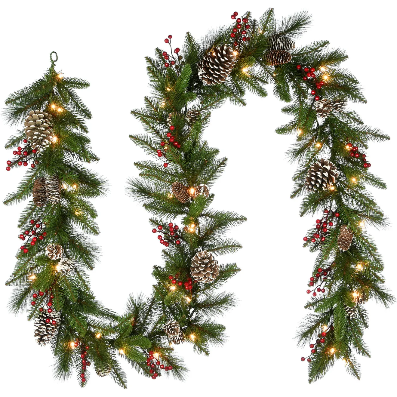 Sale 9 ft. Pre-Lit Bristle Berry Pine Garland with LED Lights Pre-Lit Christmas Garlands|7-10 Feet Christmas Garlands