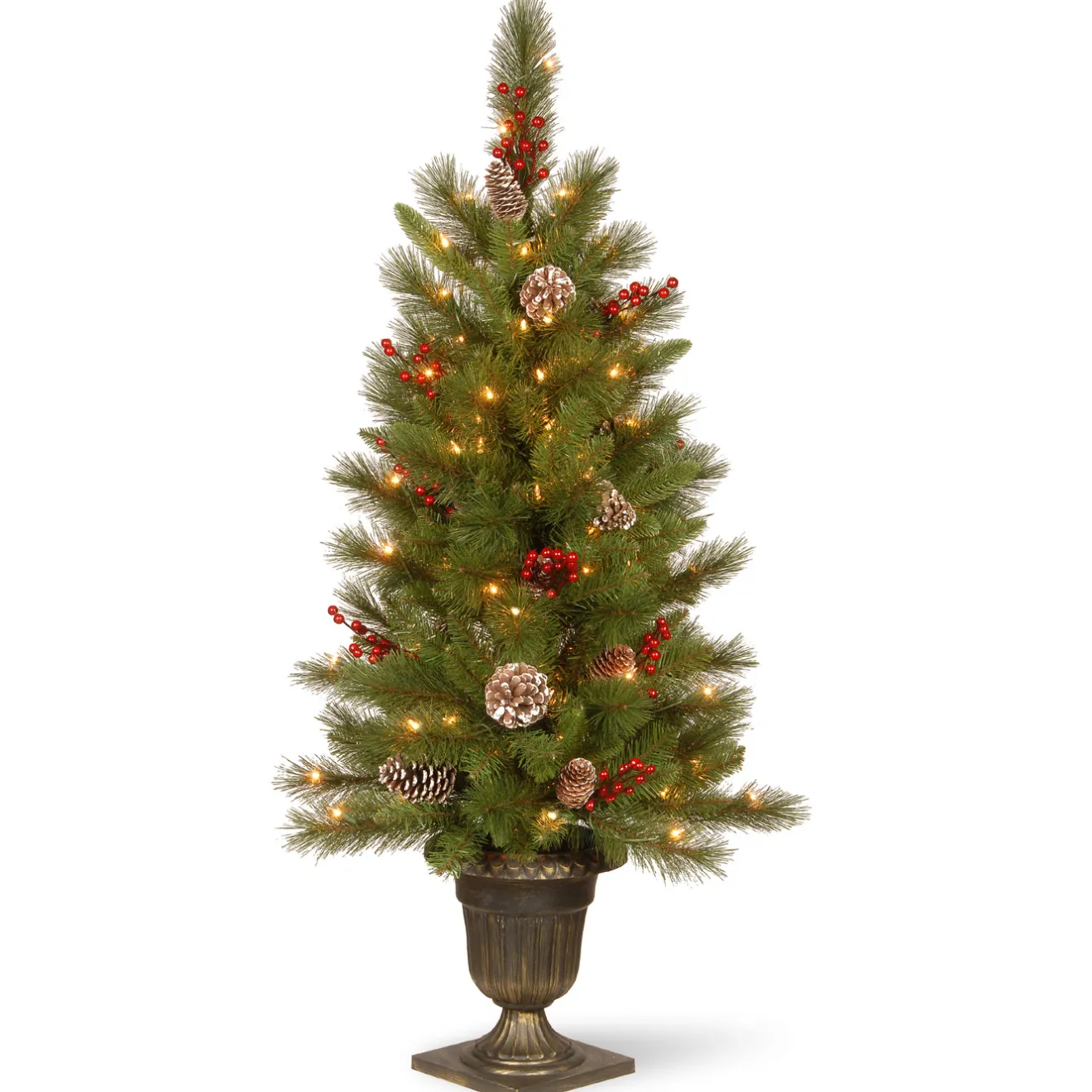 Sale 4 ft. Pre-Lit Bristle Berry Tree with Clear Lights Entrance|Pre-Lit