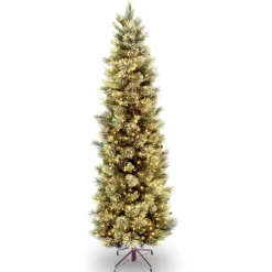 Hot 9 ft. Pre-Lit Carolina Pine Slim Tree with Clear Lights Pencil Slim|Pre-Lit