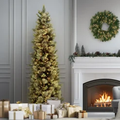 Hot 9 ft. Pre-Lit Carolina Pine Slim Tree with Clear Lights Pencil Slim|Pre-Lit