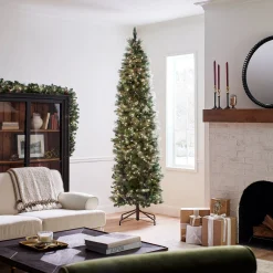 Hot 9 ft. Pre-Lit Carolina Pine Slim Tree with Clear Lights Pencil Slim|Pre-Lit