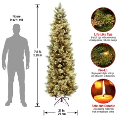 New 7.5 ft. Pre-Lit Carolina Pine Slim Tree with Clear Lights Slim|Pre-Lit