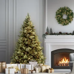 Clearance 6.5 ft. Pre-Lit Carolina Pine Tree with Clear Lights Full|Pre-Lit