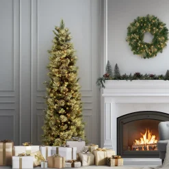 Best 6.5 ft. Pre-Lit Carolina Pine Slim Tree with Clear Lights Slim|Pre-Lit