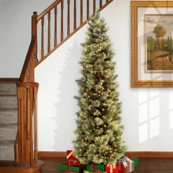Discount 7 ft. Pre-Lit Carolina Pine Slim Tree with Clear Lights Pencil Slim|Pre-Lit