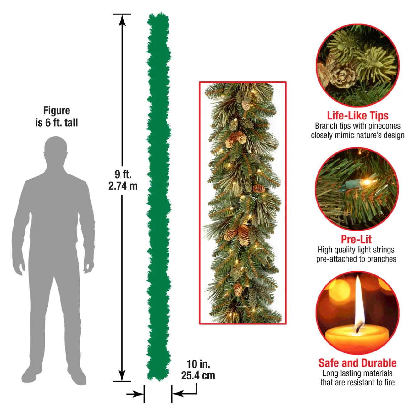 Outlet 9 ft. Pre-Lit Carolina Pine Garland with Clear Lights Pre-Lit Christmas Garlands|7-10 Feet Christmas Garlands