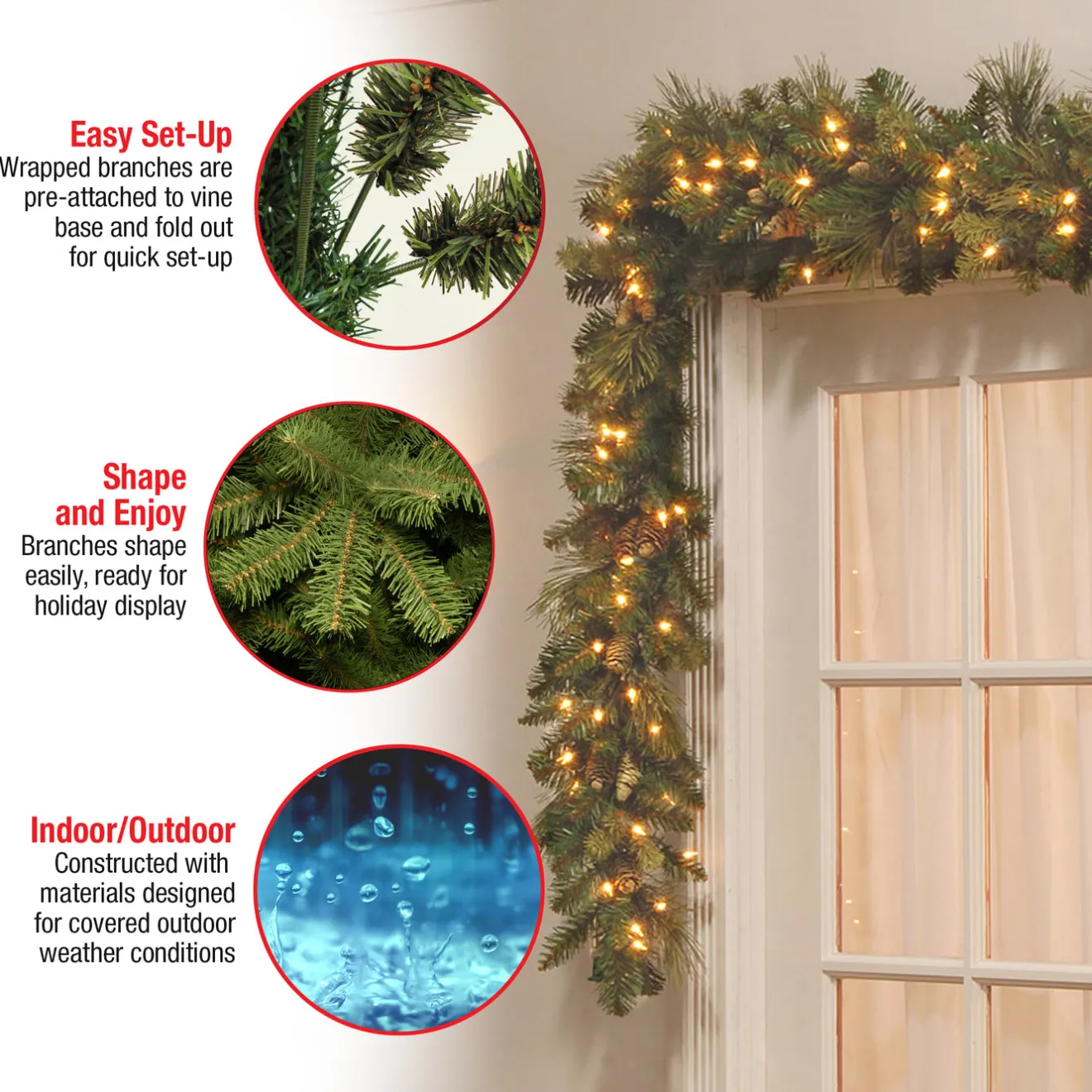 Outlet 9 ft. Pre-Lit Carolina Pine Garland with Clear Lights Pre-Lit Christmas Garlands|7-10 Feet Christmas Garlands