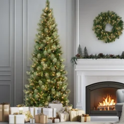 Clearance 9 ft. Pre-Lit Charleston Pine Slim Tree with Clear Lights Slim|Pre-Lit