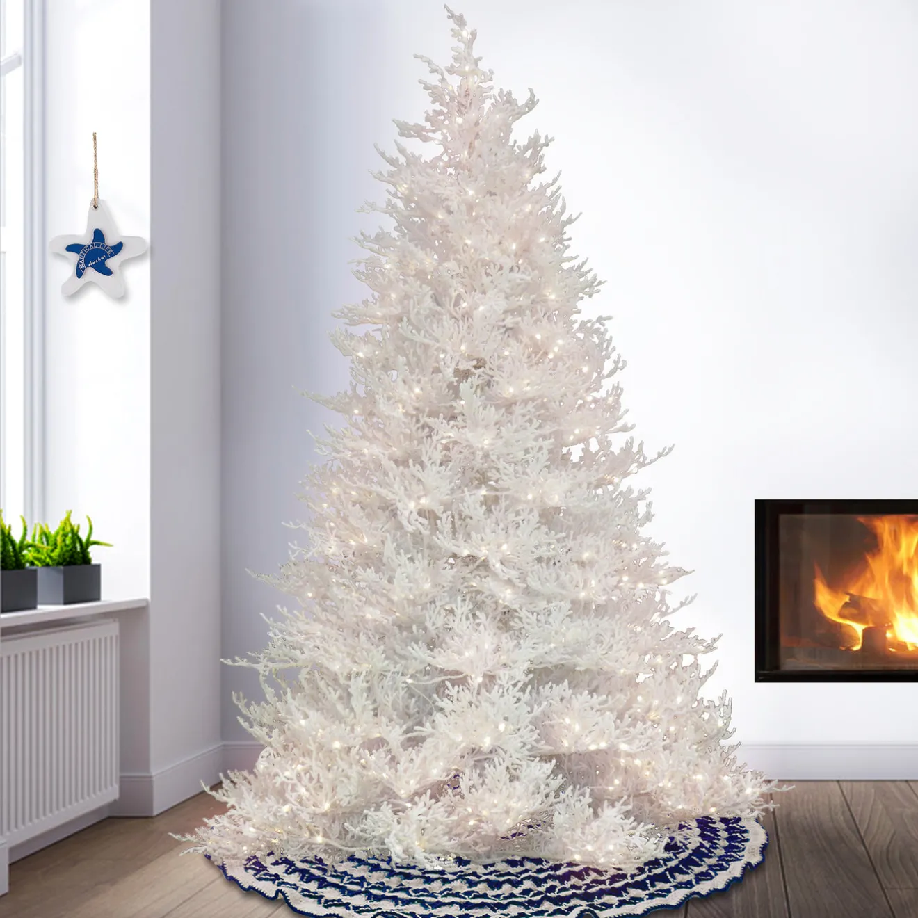 New 9 ft. Pre-Lit Christmas by the Sea Coral Tree with Warm White LED Lights Pre-Lit|Full