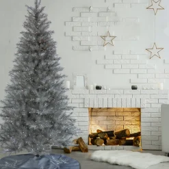Best 7.5 ft. Pre-Lit Christmas Crystal Pine Silver Metallic Tree Pre-Lit|Full