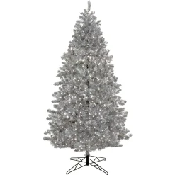 Hot 7.5 ft. Pre-Lit Christmas Matt Silver Metallic Tree Full|Pre-Lit