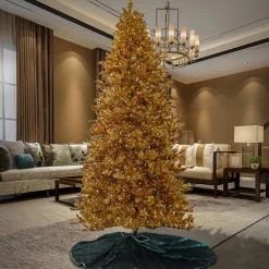 Clearance 9 ft. Pre-Lit Christmas True Gold Metallic Tree Pre-Lit|Full
