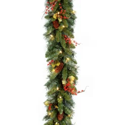 Sale 9 ft. Pre-Lit Classical Collection Garland with Clear Lights and Holly Leaves Pre-Lit Christmas Garlands|7-10 Feet Christmas Garlands