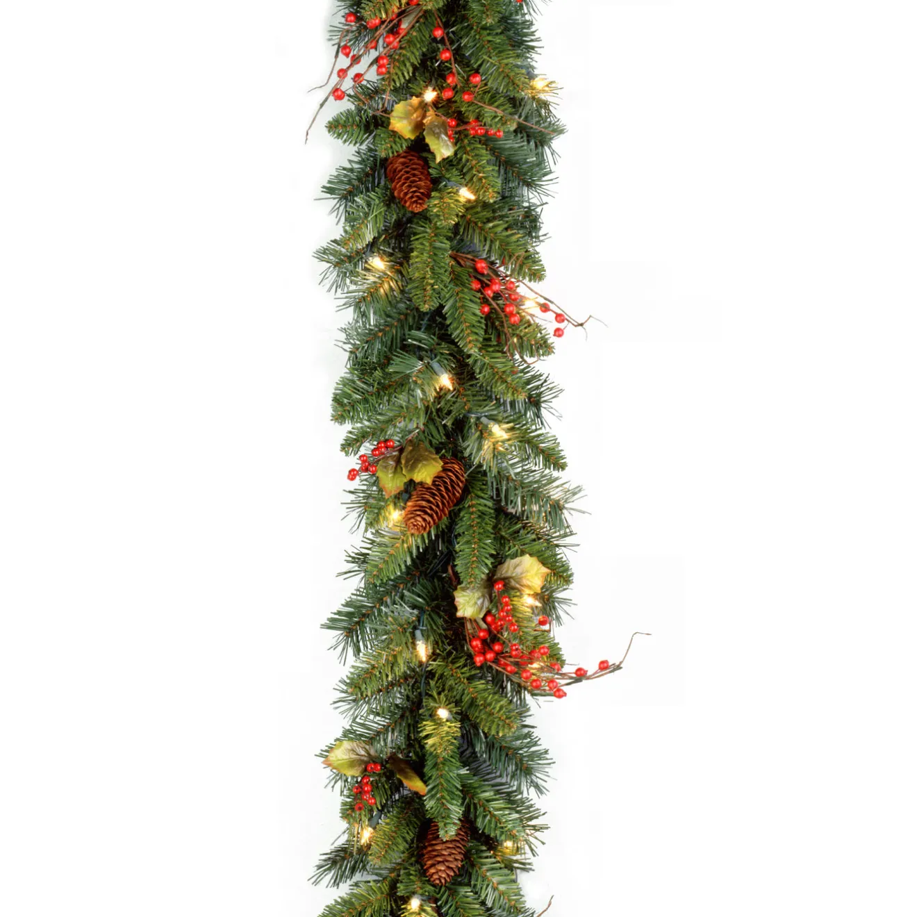 Sale 9 ft. Pre-Lit Classical Collection Garland with Clear Lights and Holly Leaves Pre-Lit Christmas Garlands|7-10 Feet Christmas Garlands