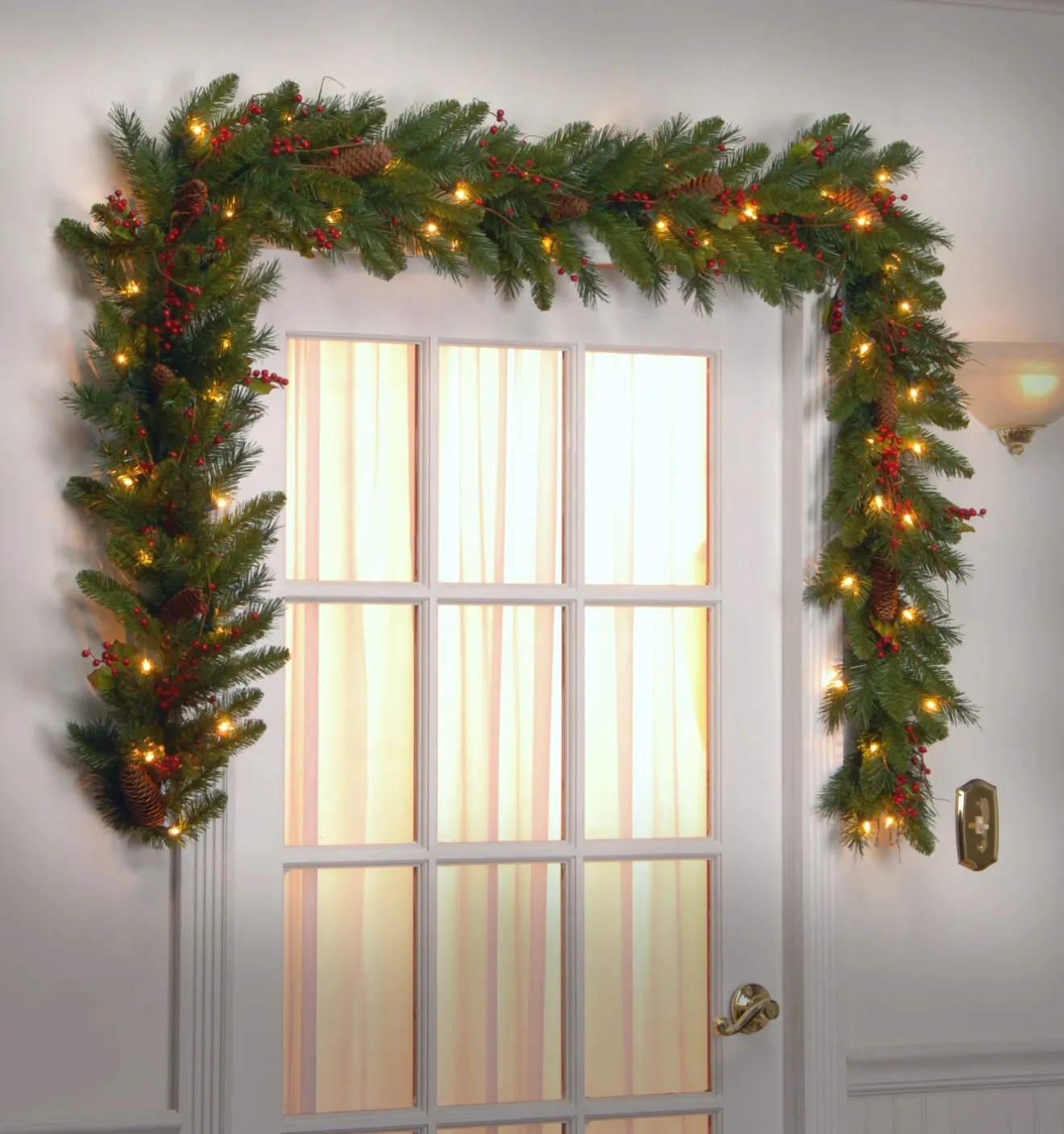 Sale 9 ft. Pre-Lit Classical Collection Garland with Clear Lights and Holly Leaves Pre-Lit Christmas Garlands|7-10 Feet Christmas Garlands