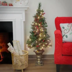 4 ft. Pre-Lit Crestwood Spruce Tree with Warm White LED Lights Slim|Pre-Lit