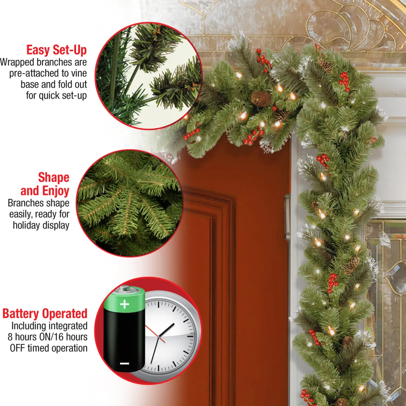 Hot 9 ft. Pre-Lit Crestwood Spruce Garland with LED Lights Pre-Lit Christmas Garlands|7-10 Feet Christmas Garlands