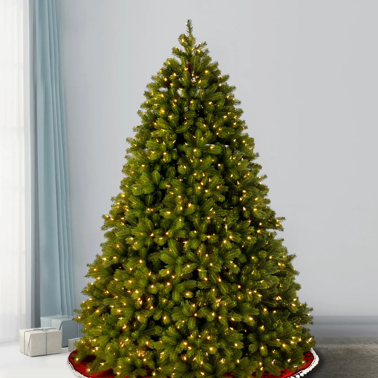 Clearance 7.5 ft. Pre-Lit Deluxe Downswept Douglas Fir Tree with PowerConnect Dual Color LED Lights Full|Pre-Lit