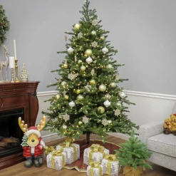Sale 10 ft. Pre-Lit Douglas Fir Hinged Tree with Warm White LED Lights Pre-Lit|Full