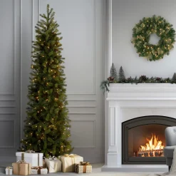 Best 7.5 ft. Pre-Lit Downswept Douglas Fir Pencil Slim Tree with Clear Lights Pre-Lit|7 To 7.5 Feet