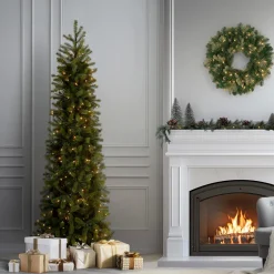Hot 6.5 ft. Pre-Lit Downswept Douglas Fir Pencil Slim Tree with Clear Lights Pencil Slim|Pre-Lit