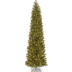 Outlet 9 ft. Pre-Lit Downswept Douglas Fir Pencil Slim Tree with Clear Lights Pencil Slim|Pre-Lit