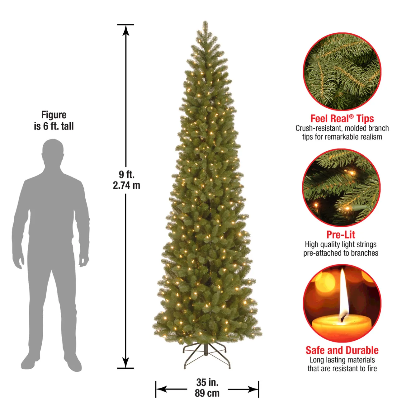 Outlet 9 ft. Pre-Lit Downswept Douglas Fir Pencil Slim Tree with Clear Lights Pencil Slim|Pre-Lit