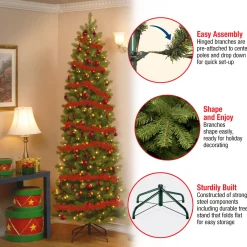 Outlet 9 ft. Pre-Lit Downswept Douglas Fir Pencil Slim Tree with Clear Lights Pencil Slim|Pre-Lit