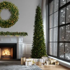 New 12 ft. Pre-Lit Downswept Douglas Fir Pencil Slim Tree with Dual Color LED Lights Pencil Slim|Pre-Lit