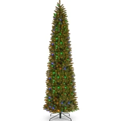New 12 ft. Pre-Lit Downswept Douglas Fir Pencil Slim Tree with Dual Color LED Lights Pencil Slim|Pre-Lit