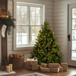 New 4.5 ft. Pre-Lit Downswept Douglas Fir Tree with Clear Lights Full|Pre-Lit